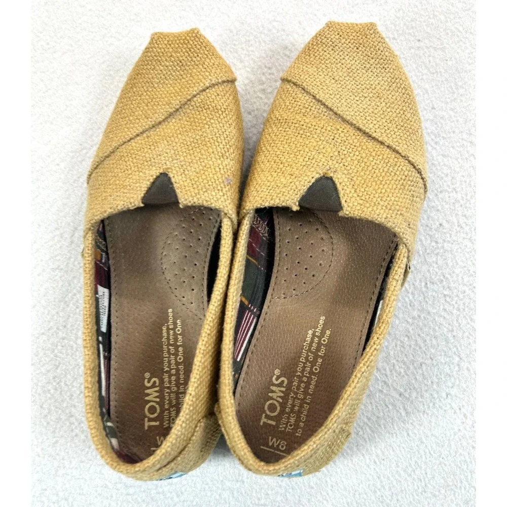 TOMS Alpargata Slip On Women Size 6 Yellow Burlap Classic Casual Comfort Shoes